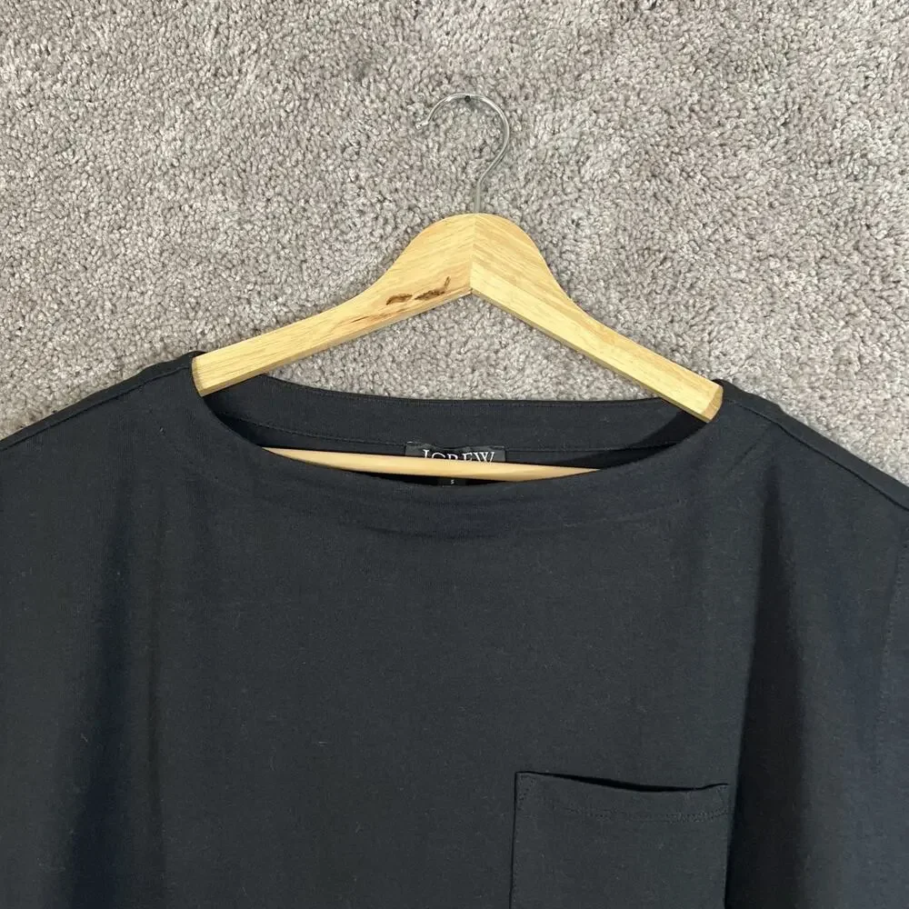 J.Crew Womens Small Black Boxy Boat Neck Short Sleeve Cotton Pullover Shirt Top